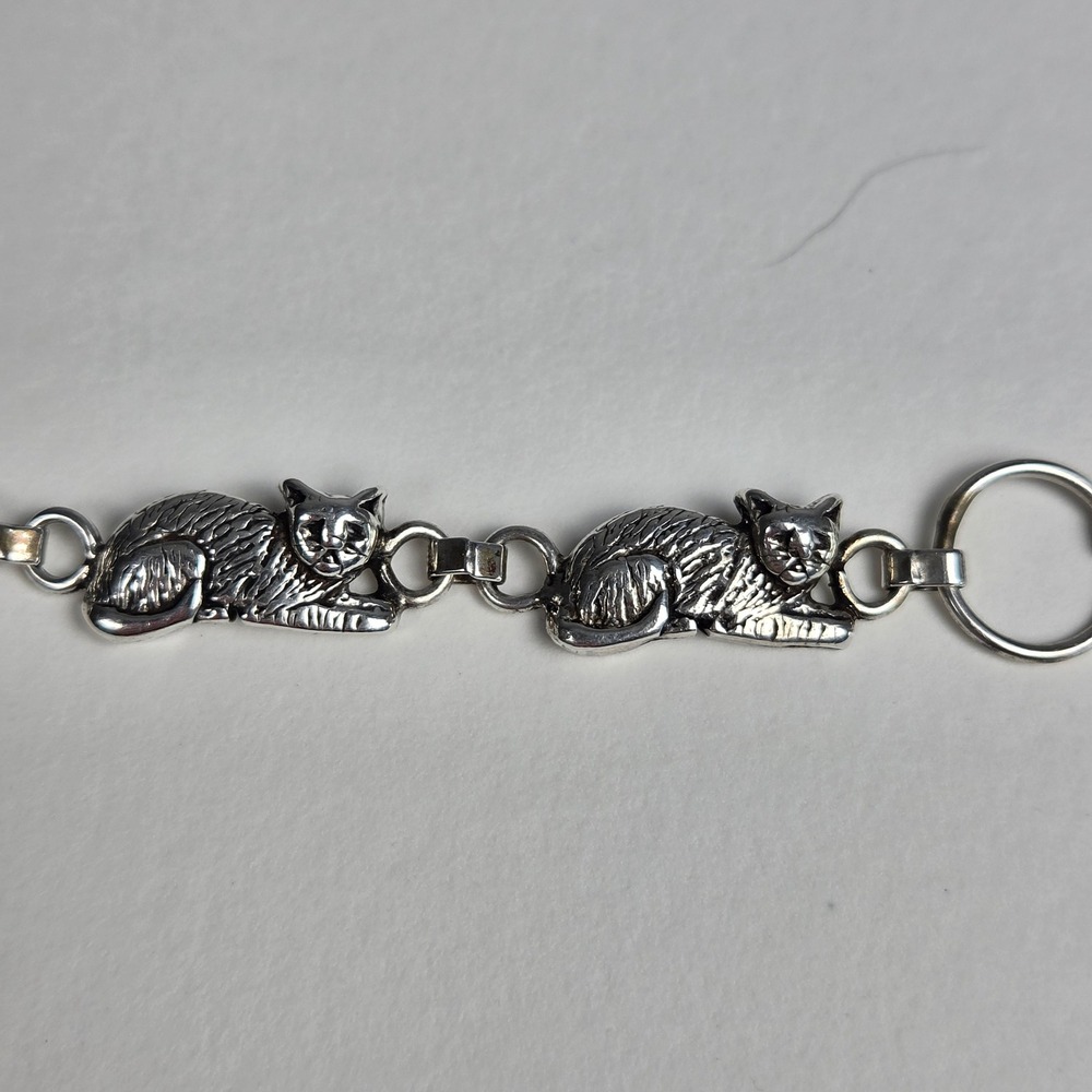 Sterling Silver Sleeping Cat Link Bracelet Signed GS 20g 7.5" Kitty - Picture 2 of 6